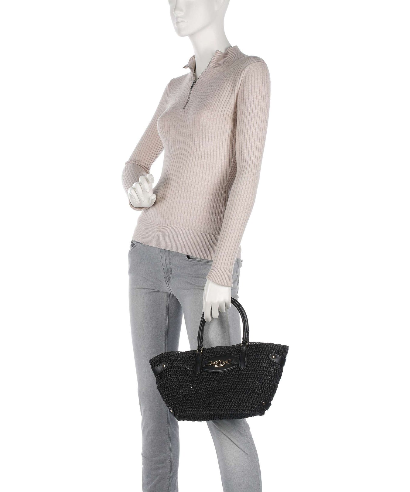 Lauren Ralph Lauren Daphney 20 Straw Handbag black