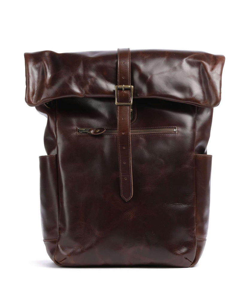 Buckle & Seam Crazy Horse Norman Rolltop backpack brown/dot