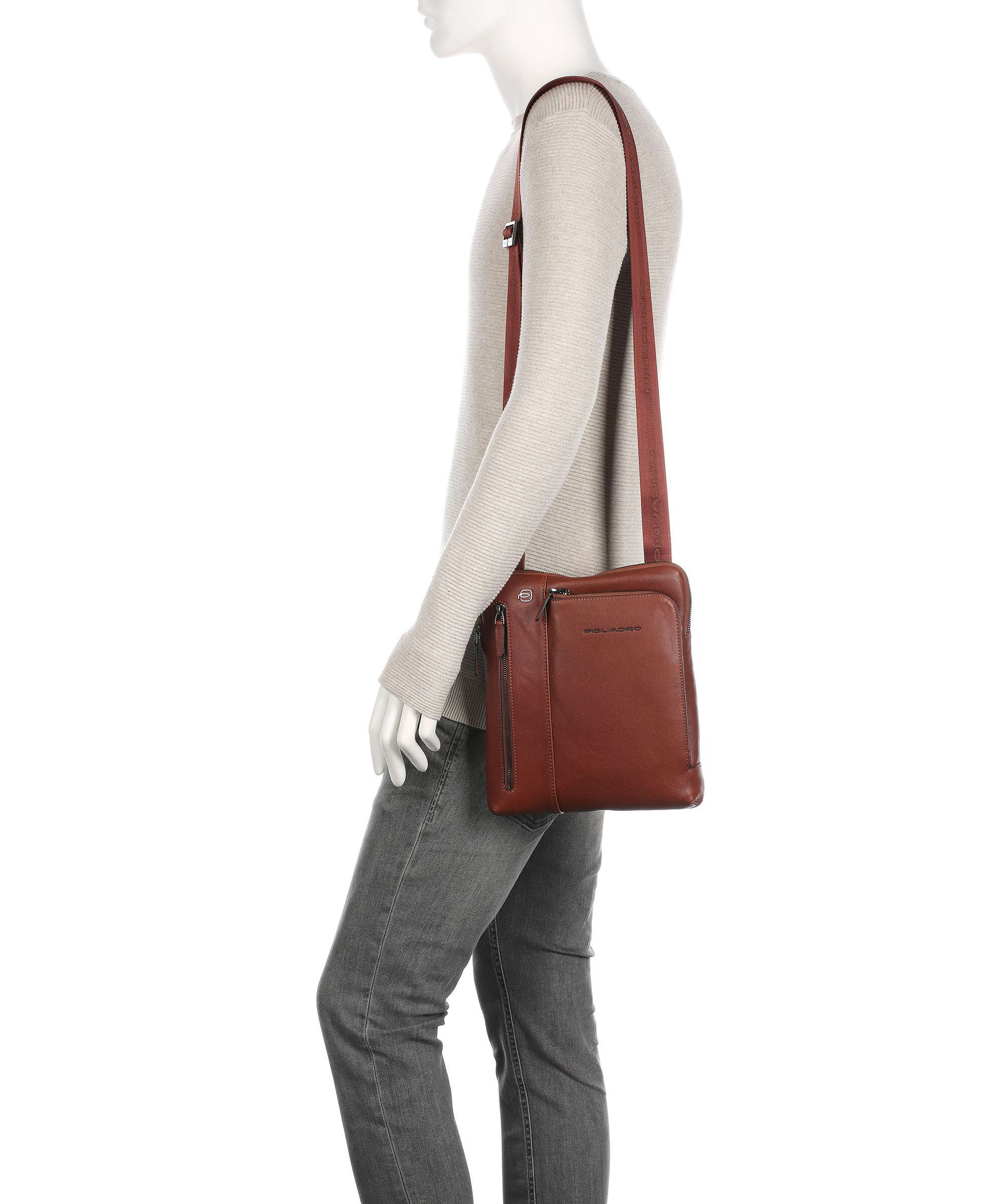 Piquadro Black Square Crossbody bag cuoio