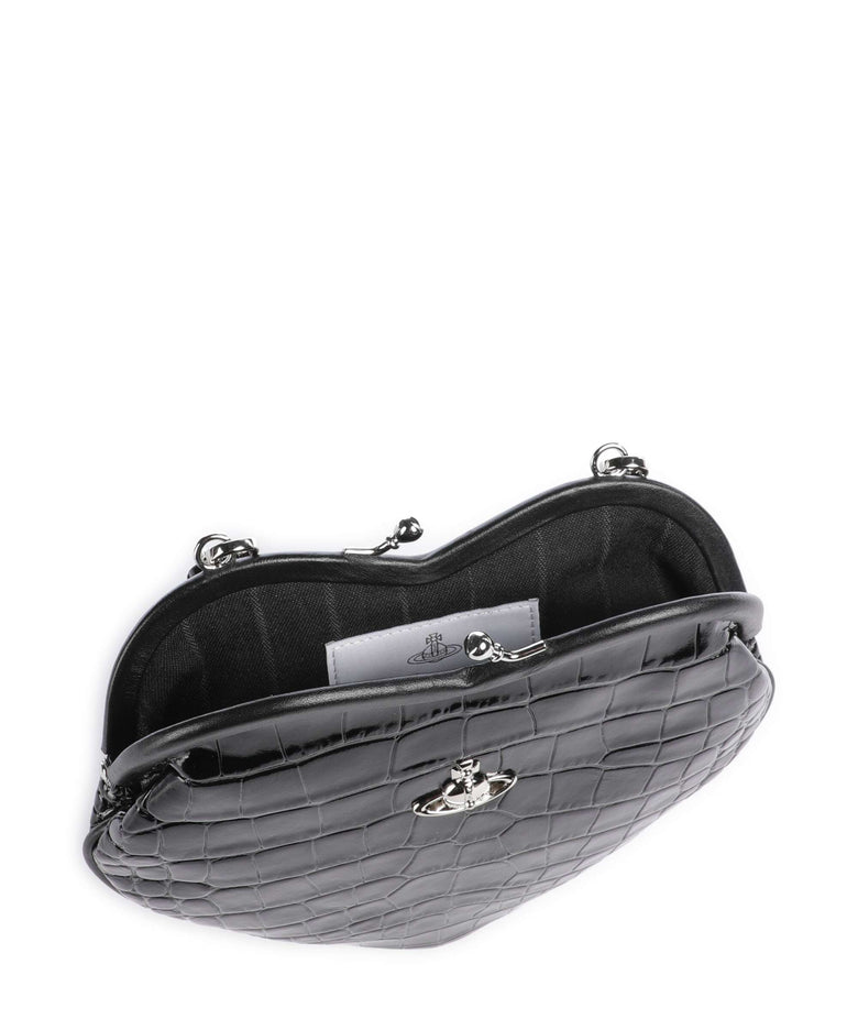 Vivienne Westwood Belle Heart Frame Embossed Croc Crossbody bag black