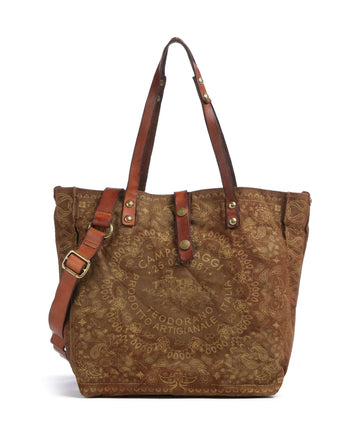 Campomaggi Borsa shopper verde militare/cognac/oro