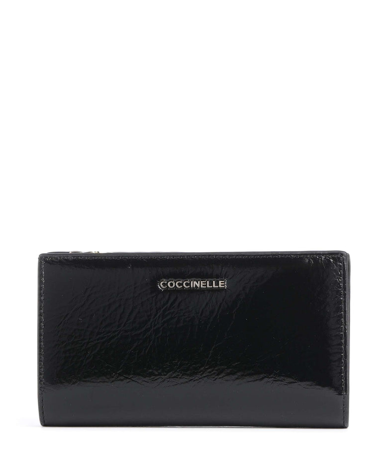 Coccinelle Metallic Shiny Wrinkled Wallet noir
