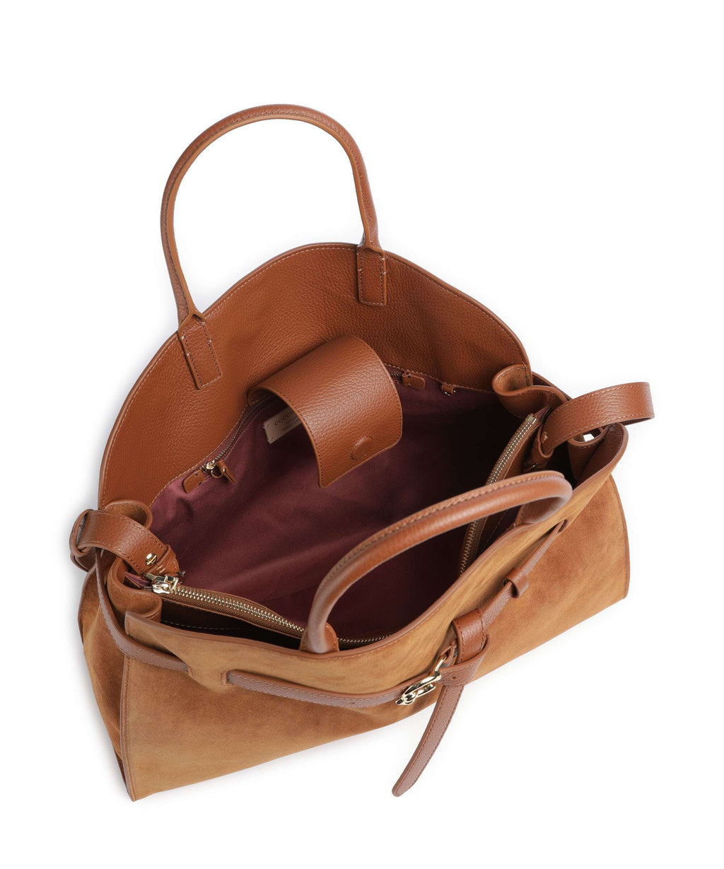 Coccinelle Sabine Suede Handbag cognac